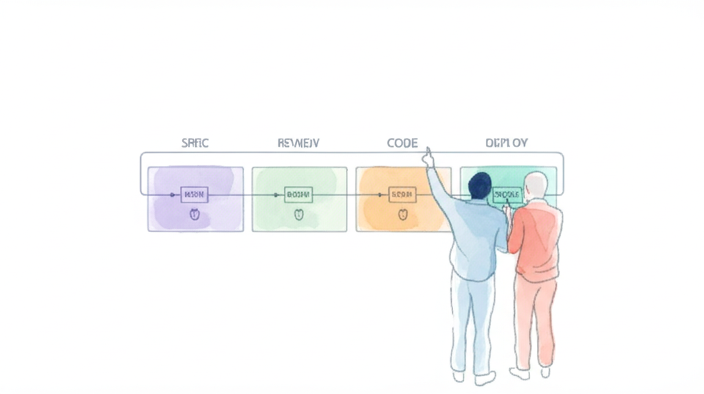 Two figures at pipeline whiteboard